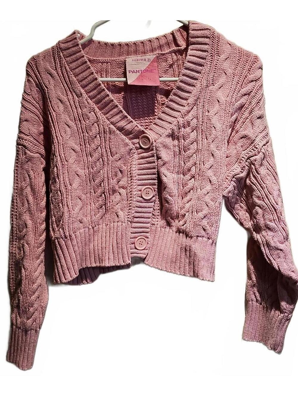 Forever 21 X Pantone Pink Crop Top Spiral Knit Sweater Women Medium